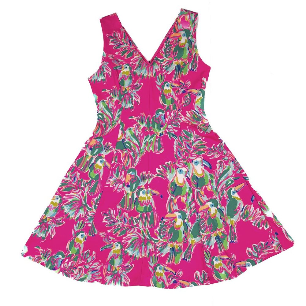 Lilly Pulitzer Dahlia Fit & Flare Dragonfruit Tropical Toucan Dress Sz XS - NWOT - Picture 4 of 8